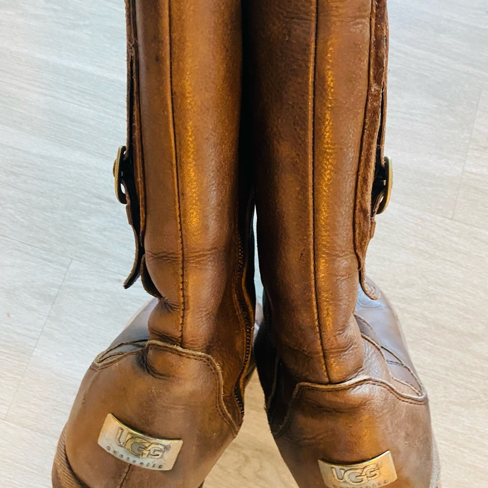 Sold . UGG Cargo III Brown Leather Sheepskin Winter Boots